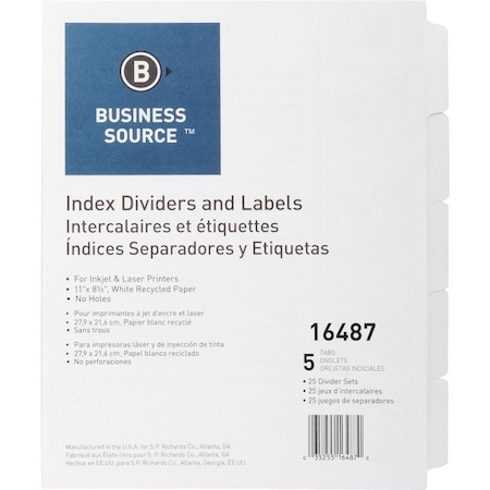 Business Source Dividers, Index, Unpnchd, 5Tab 25PK BSN16487